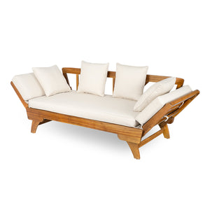 English Elm Christopher Knight Home® - Outdoor Acacia Daybed Sofa with Foldable Arms, Rust‑Resistant Teak Frame & UV‑Proof Beige Cushions N779P249303T