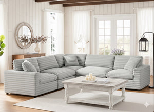 English Elm Jenny Plush 5-Piece Modular Sectional in Gray Cord-Like Fabric — Ultra-Soft, Reversible Cushions, Configurable Comfort 41x41x35 B050S00021