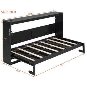 English Elm Twin-size Murphy Wall Bed with Led Lighting Usb Outlet and Decorative Printed Panel Black LP000355AAB