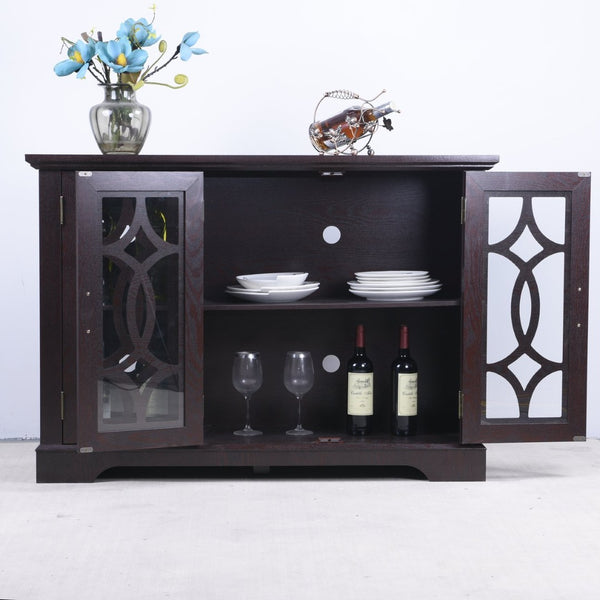 English Elm 48.66" Wide Tempered Glass Door Buffet Sideboard with Adjustable Shelves Dark Finish Ox Blood Red W2899P372746