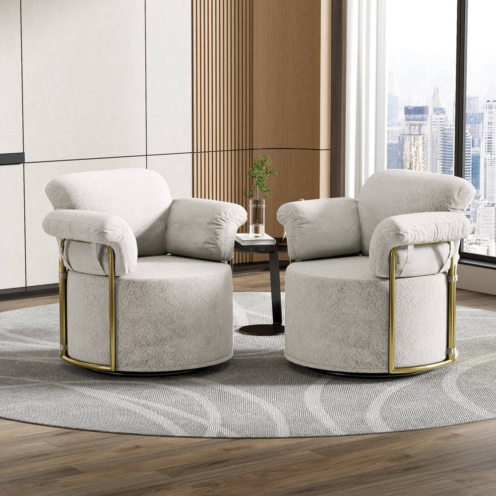 English Elm 360 Degree Barrel Swivel Chair - Plush Upholstered Accent Armchair With Gold Legs For Stylish Comfort W2012P319046