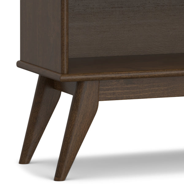English Elm Draper Mid Century Low Bookcase with Solid Wood Craftsmanship, Tapered Legs & Four Open Shelves for Stylish Storage and Display Walnut Brown B136P238599