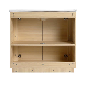 English Elm 36'' Freestanding Bathroom Vanity Plywood Cabinet Ceramic Sink Soft Close Doors W999P351893