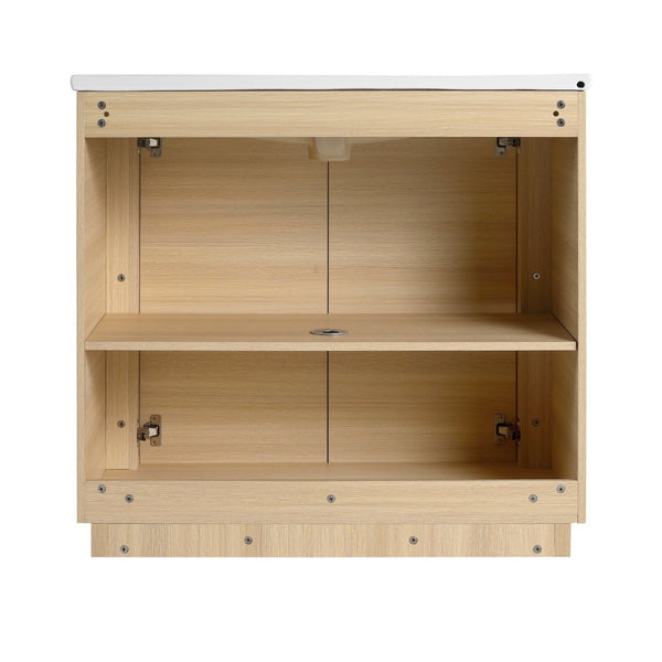 English Elm 36'' Freestanding Bathroom Vanity Plywood Cabinet Ceramic Sink Soft Close Doors W999P351893