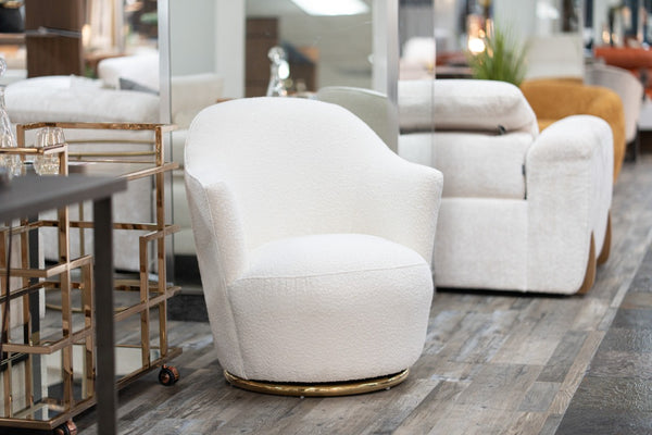 VIG Furniture Vera Plush Sherpa Swivel Chair With Gold Metal Base — Mid-Century Modern Cozy Accent Seat 98 VGRHAC-542-WHT-CH