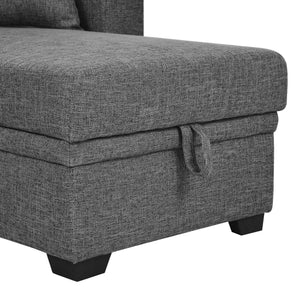 English Elm Upholstered Sleeper Sofa with Chaise & Under-Seat Storage, Reversible L/R, Modern Compact Design Gray B355S00004