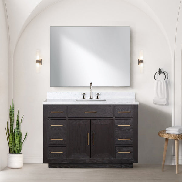 English Elm Black Oak Single Bath Vanity Set With Carrara Marble Top, Chrome Faucet & Frameless Mirror, 48" W B2731S02211
