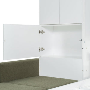 English Elm Queen Murphy Bed with L-shaped Velvet Sofa Storage Cabinets for Studio Living White LP000765AAG-1