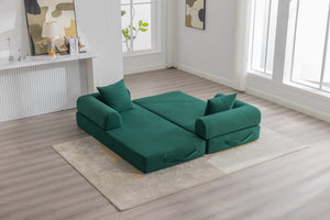 English Elm UNITED modular foldable sofa with metal frame, corduroy upholstery, side pocket & quick assembly convenience Emerald W1568P375638