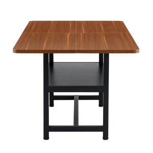 English Elm Table and Chair Set 71 Inch Walnut Grain Dining with 8 Tech Fabric Seats W1151S04283