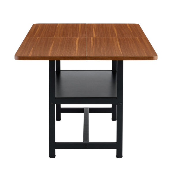 English Elm Table and Chair Set 71 Inch Walnut Grain Dining with 8 Tech Fabric Seats W1151S04283