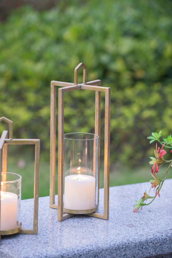 English Elm Set of 3 Graduated Iron Lanterns with Rustic Gold Finish for Glam Interiors W2078P481351