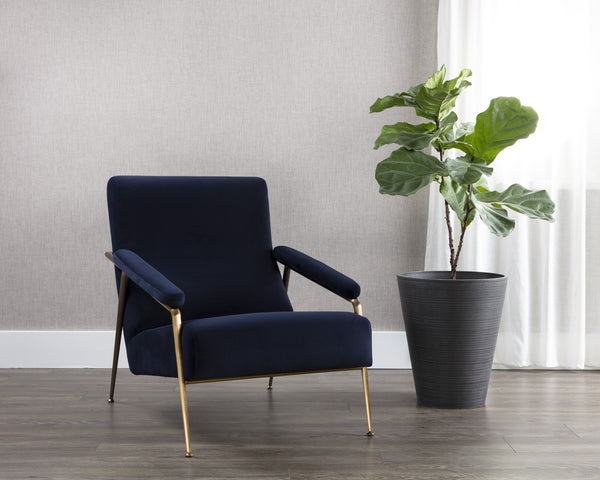 Sunpan Tutti Lounge Chair - Elegant Mid-Century Design with Clean Lines and Antique Brass Stainless Steel Frame Abbington Navy