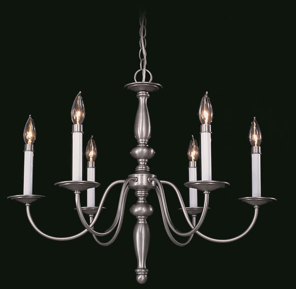 Framburg 6-light Rustic Elegance Jamestown Dining Chandelier - Handcrafted American Design For Timeless Style Satin Pewter Metal 7916 Sp