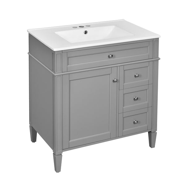 English Elm 30'' Modern Bathroom Vanity Set With Mirror, Stylish Freestanding Cabinet, Ample Storage & Sink SW000127AAE-1