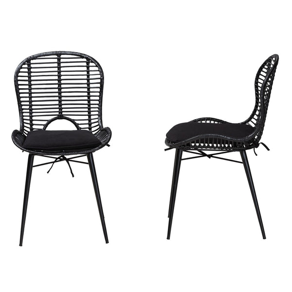English Elm Modern Boho Rattan Rod Dining Chair Set of Two with Crisscross Base for Casual Spaces B2750P420432