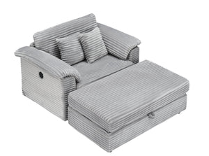 English Elm 47.24-inch corduroy armchair with storage ottoman and USB ports, spring seat, solid wood frame lounge Gray W3356S00021