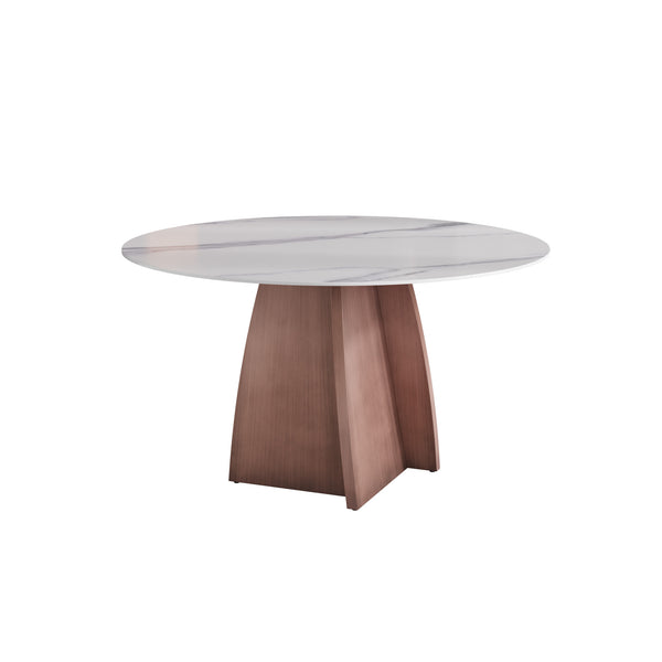 English Elm 53" Round Marble Dining Table - Stylish Iron Base, Seats 6, Ideal For Modern Dining Rooms & Kitchens W1535S00486