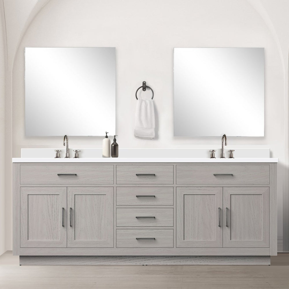 English Elm White Oak Double Bath Vanity 84" W X 22" D With Cultured Marble Top & Complete Faucet Set Included B2731P257883-GIGA