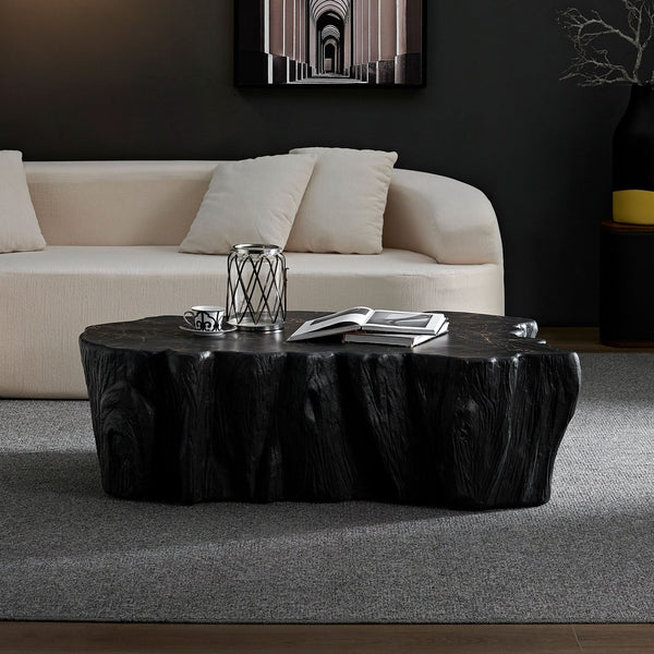 English Elm 48.62 Inch Sculptural Fiberglass Coffee Table Organic Form Gloss Finish Living Room W876P400325