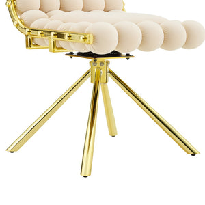 English Elm Cream Dutch Velvet Swivel Chair Tufted Bubble Backrest Glam Armless Accent Seat Beige,Gold W3875P448019