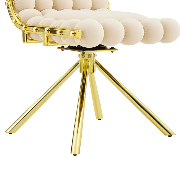 English Elm Cream Dutch Velvet Swivel Chair Tufted Bubble Backrest Glam Armless Accent Seat Beige,Gold W3875P448019