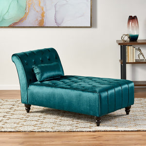 English Elm Chaise Lounge Velvet Upholstered Accent Chair with Birch Legs for Living Room Decor N776P412298T
