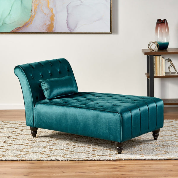 English Elm Chaise Lounge Velvet Upholstered Accent Chair with Birch Legs for Living Room Decor N776P412298T