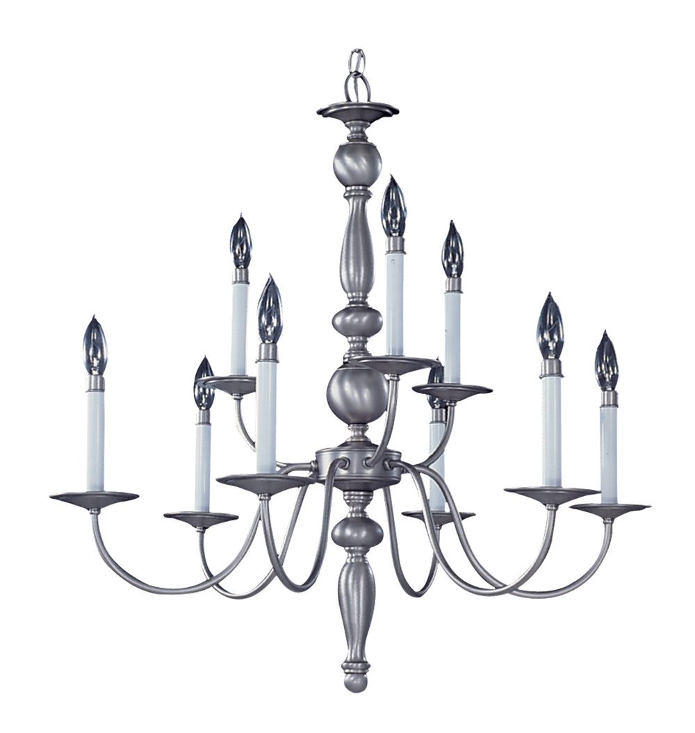 Framburg 9-light Rustic Jamestown Dining Chandelier - Exquisite Early American Design For Timeless Elegance Satin Pewter Metal 7919 Sp