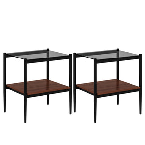 English Elm Set Of 2 Modern Rectangle End Tables With Gray Glass Top, Mdf Storage Shelf & Sturdy Iron Legs W241P184249-GIGA