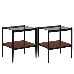 English Elm Coffee Table Set Of 3 With Gray Tempered Glass Top, Stylish Mdf Shelf & Iron Legs For Modern Living W241S00047