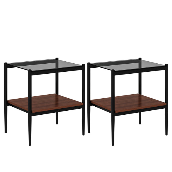 English Elm Coffee Table Set Of 3 With Gray Tempered Glass Top, Stylish Mdf Shelf & Iron Legs For Modern Living W241S00047