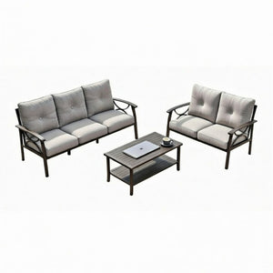 English Elm 3-piece Outdoor Steel Patio Conversation Set with Thick Cushions and Coffee Table Gray B082S00129