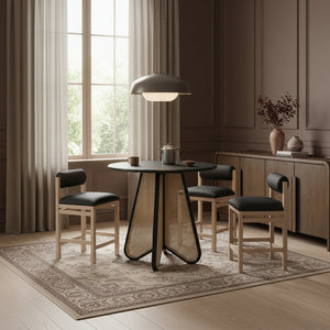Meridian Furniture Butterfly Counter Height Dining Table Solid Wood Woven Cane Base Mid-century Modern Style Black / Natural 791Black-T