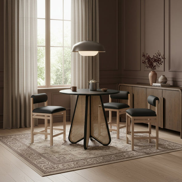 Meridian Furniture Butterfly Counter Height Dining Table Solid Wood Woven Cane Base Mid-century Modern Style Black / Natural 791Black-T