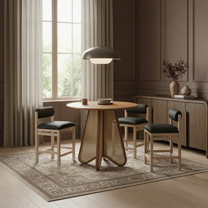 Meridian Furniture Butterfly Counter Height Dining Table Solid Wood Woven Cane Base Mid-century Modern Style Brown / Natural 791Brown-T