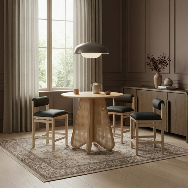 Meridian Furniture Butterfly Counter Height Dining Table Solid Wood Woven Cane Base Mid-century Modern Style Natural 791Natural-T