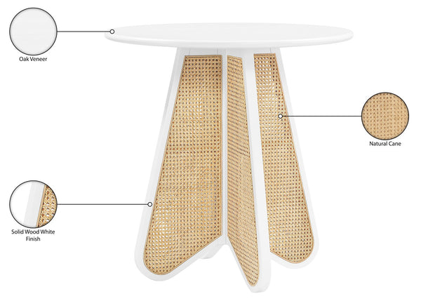 Meridian Furniture Butterfly Counter Height Dining Table Solid Wood Woven Cane Base Mid-century Modern Style White / Natural 791White-T