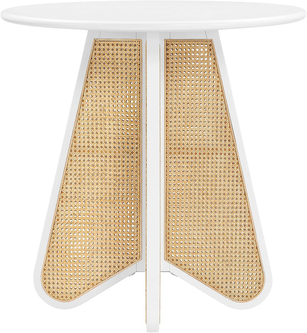Meridian Furniture Butterfly Counter Height Dining Table Solid Wood Woven Cane Base Mid-century Modern Style White / Natural 791White-T