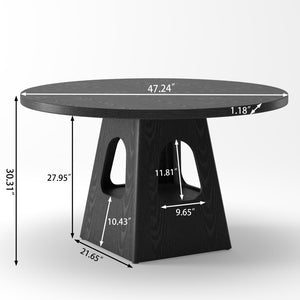 English Elm Round Farmhouse Dining Table 47 Inch Wooden Top with Lower Storage Shelf Seats Six Black W757P367147