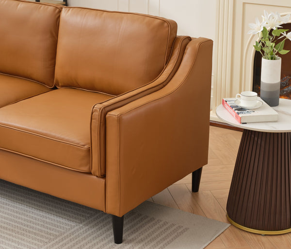 English Elm 94.5 Inch L-Shaped Genuine Leather Sofa With Left Chaise Lounge - Modern Tan Sectional Comfort W791S00022