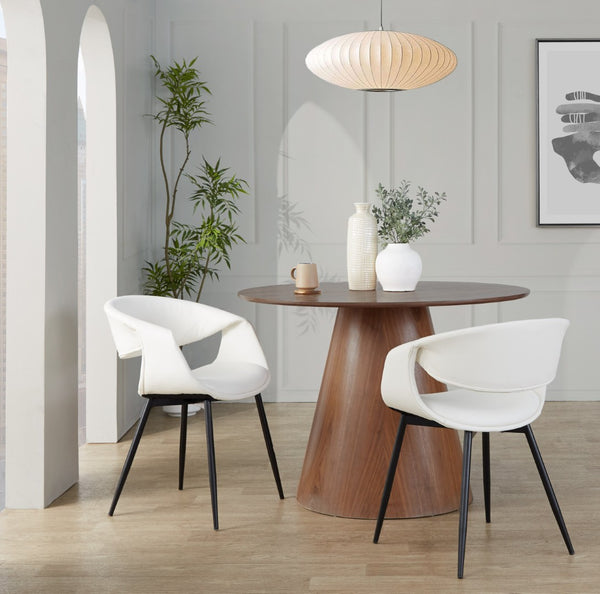 English Elm Upholstered Faux Leather Dining Chair Set with Black Metal Legs for Modern Interiors White B202S02103
