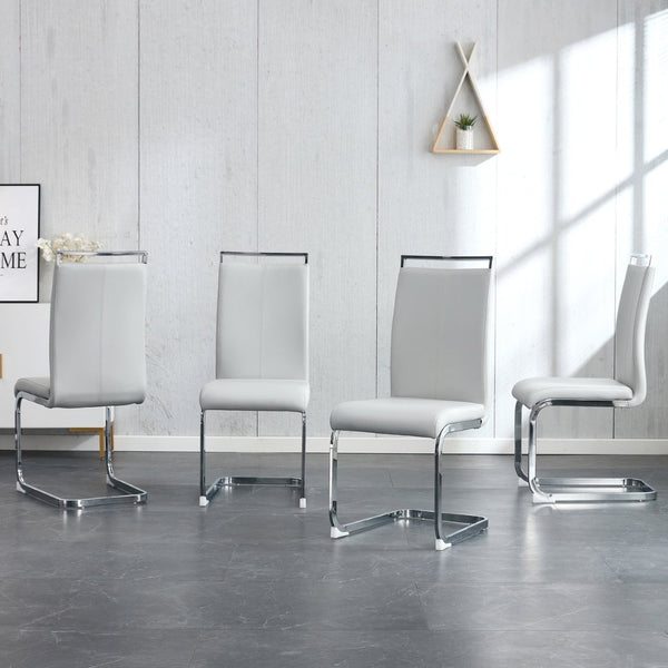 English Elm Table And Chair Set - Modern Glass Top With Black Marble Design And 6 Light Gray Pu Chairs For Dining W1151S02605-GIGA