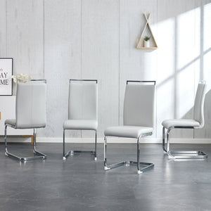 English Elm Table Set With 8 Light Gray Pu Chairs & Stunning Black Marble-Pattern Glass Top, Silver Legs W1151S02606-GIGA