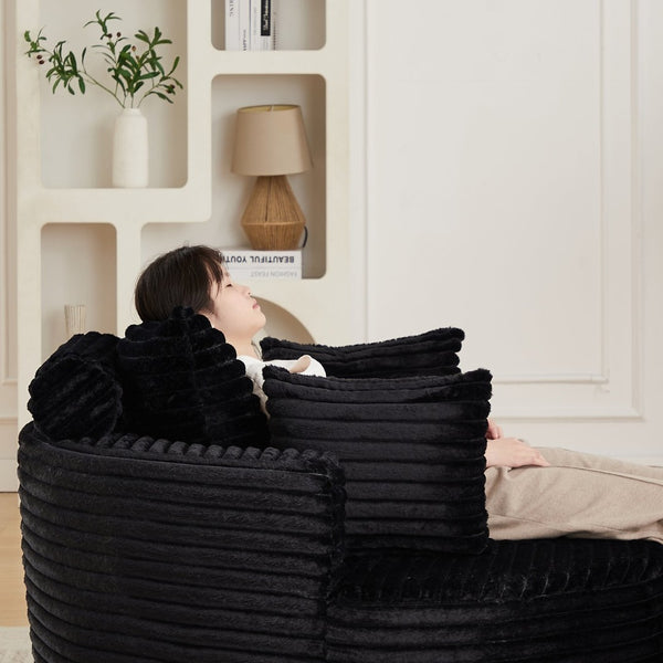 English Elm 50"l Corduroy Oversized Sleeper Chair with Neck Pillow Support for Lounge or Bedroom Black W834P405865