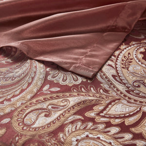 JLA Home Madison Park - Jacquard textured paisley shower curtain with contrasting top stripe, durable polyester, machine washable Burgundy MP70-3034