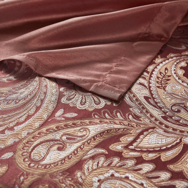 JLA Home Madison Park - Jacquard textured paisley shower curtain with contrasting top stripe, durable polyester, machine washable Burgundy MP70-3034