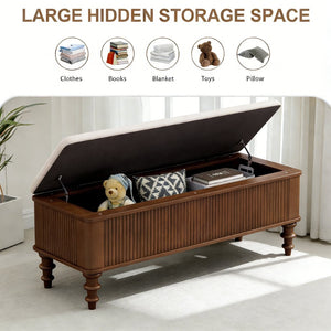 English Elm 50.8-inch Linen Upholstered Storage Bench Rubberwood Frame Lift Top Bedroom Entryway W1716P409896