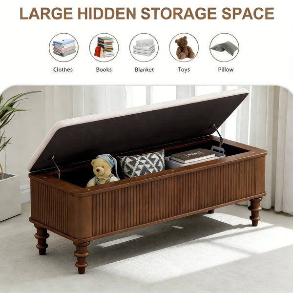 English Elm 50.8-inch Linen Upholstered Storage Bench Rubberwood Frame Lift Top Bedroom Entryway W1716P409896
