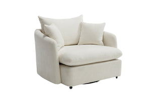 English Elm 360° 360 Swivel Oversized Chenille Armchair with Pocket Spring Seat and Three Throw Pillows Beige W1361S00074